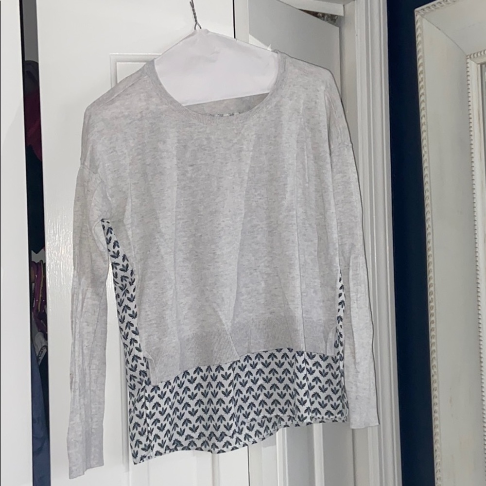 Gray and patterned sweater and silk top
